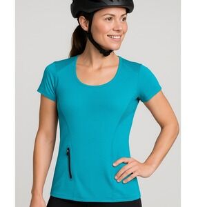 REI Women's‎ Cycling Running Shirt XS Blue Zip Pocket Mesh Active Top Outdoors